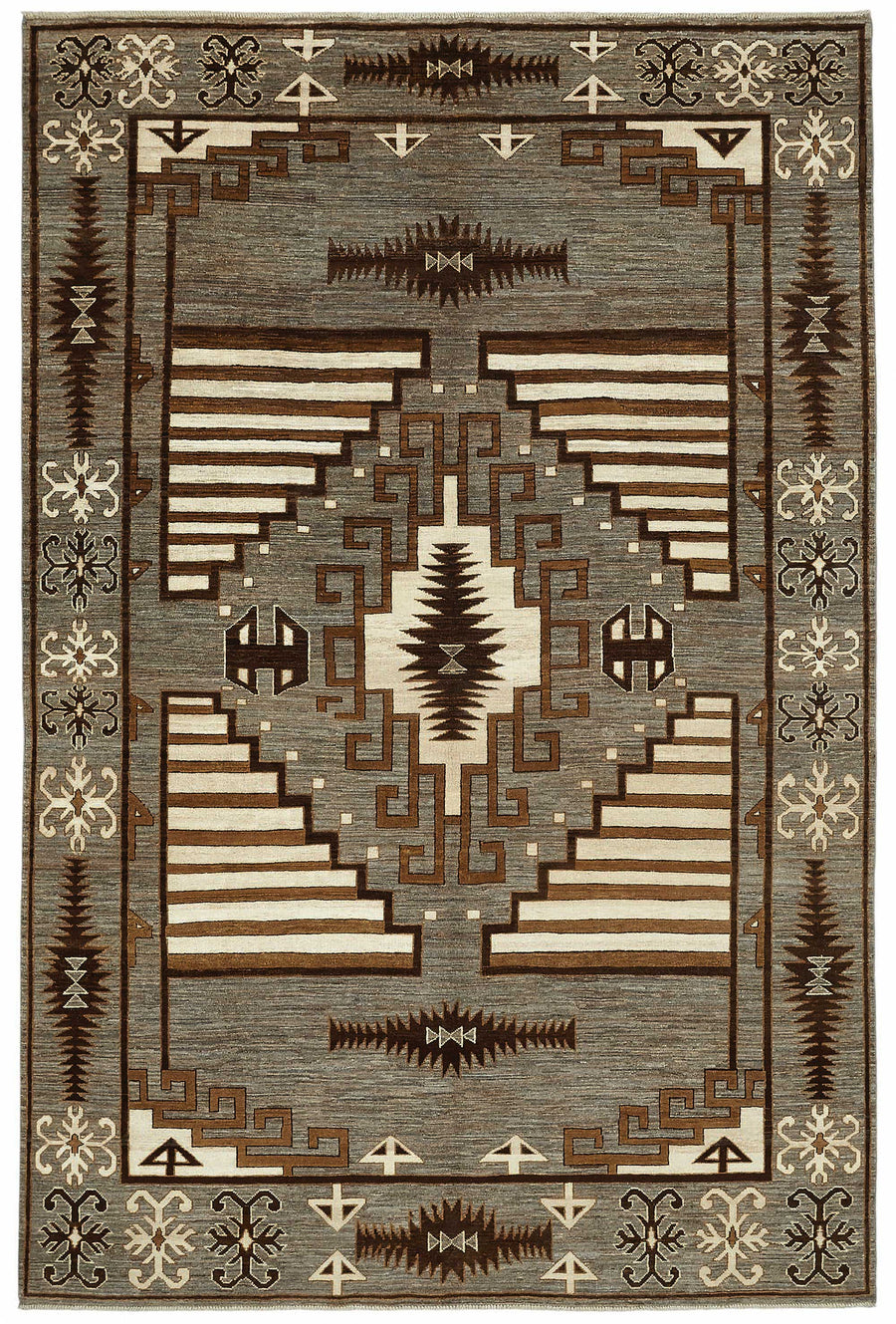 Vamave Geometrik Desenli Antrasit Gri Uşak Halısı 197x298 cm