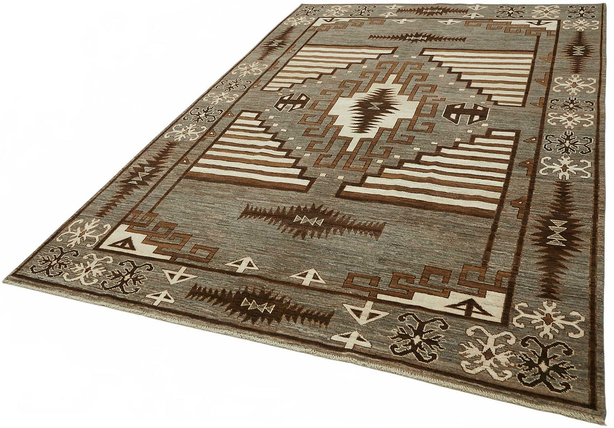 Vamave Geometrik Desenli Antrasit Gri Uşak Halısı 197x298 cm – doku yakın çekim