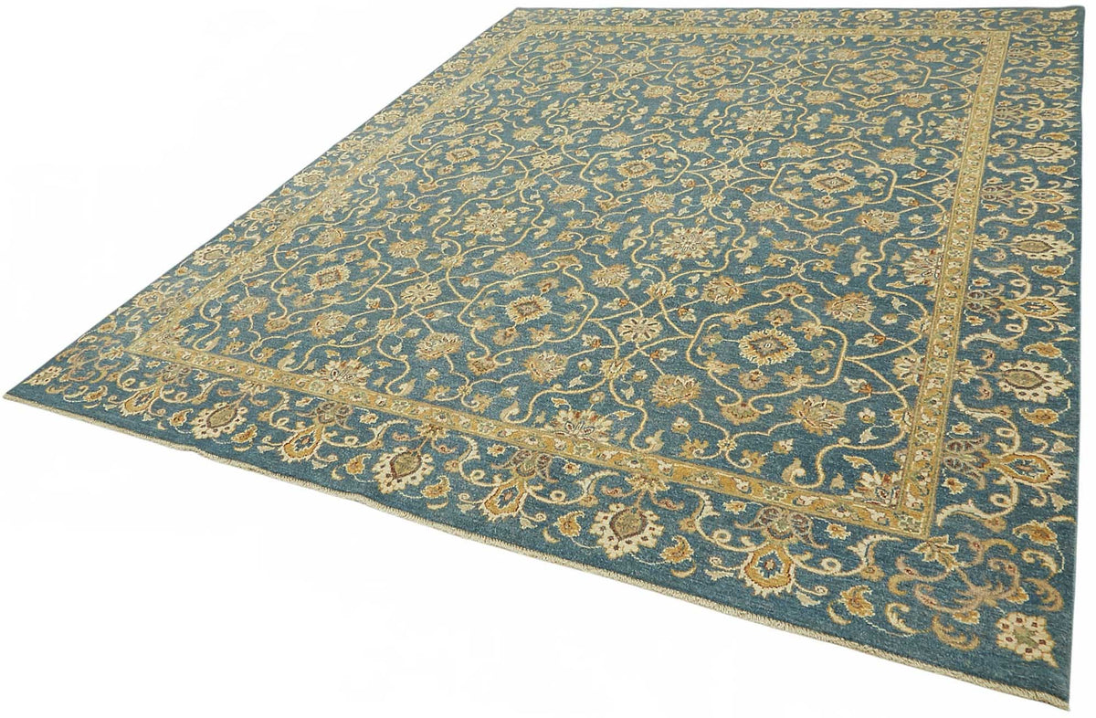 Vamave Mavi Halı Geometrik Desenli Uşak El Dokuma 245x296 cm – doku yakın çekim