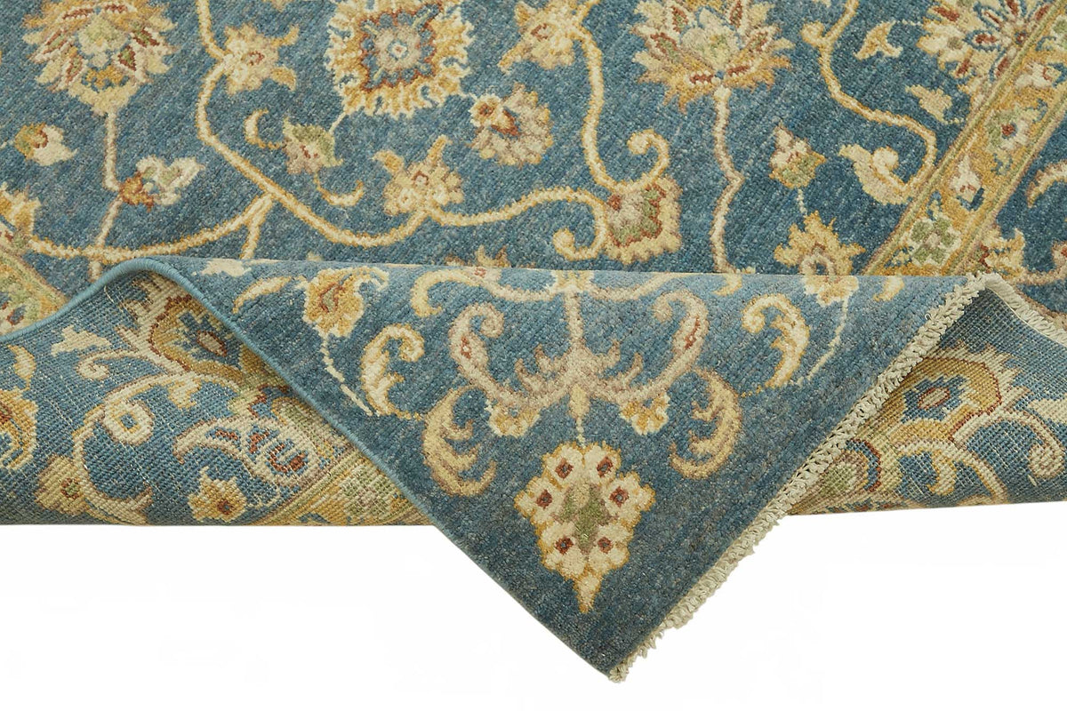 Vamave Mavi Halı Geometrik Desenli Uşak El Dokuma 245x296 cm – kenar detayı