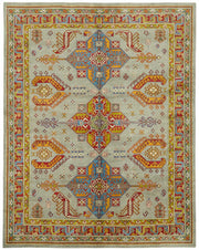 Vamave Gri ve Çok Renkli Geometrik Desenli Yün Uşak Halı, 238x297 cm