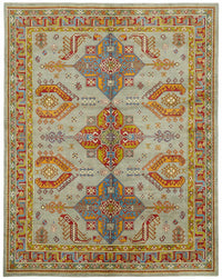 Vamave Gri ve Çok Renkli Geometrik Desenli Yün Uşak Halı, 238x297 cm