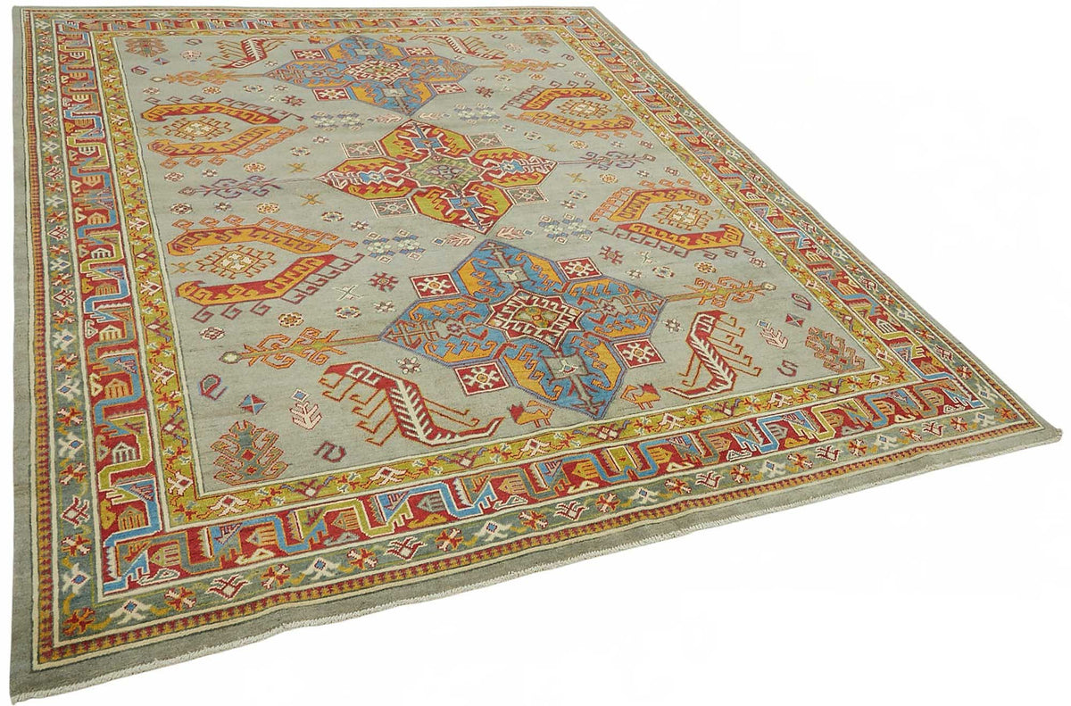 Vamave Gri ve Çok Renkli Geometrik Desenli Yün Uşak Halı, 238x297 cm – genel görünüm