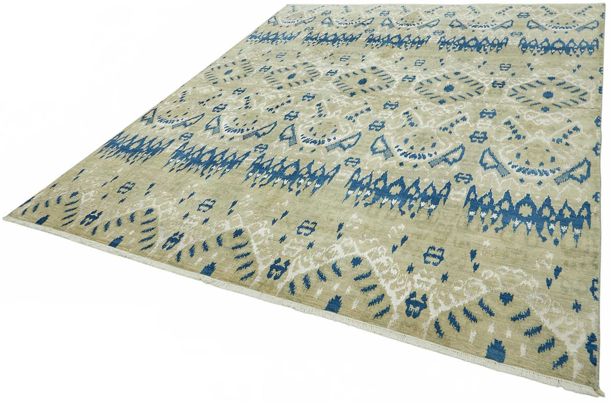 Vamave Bej Lacivert Geometrik Desenli Uşak El Dokuma Halı 240x300 cm – doku yakın çekim