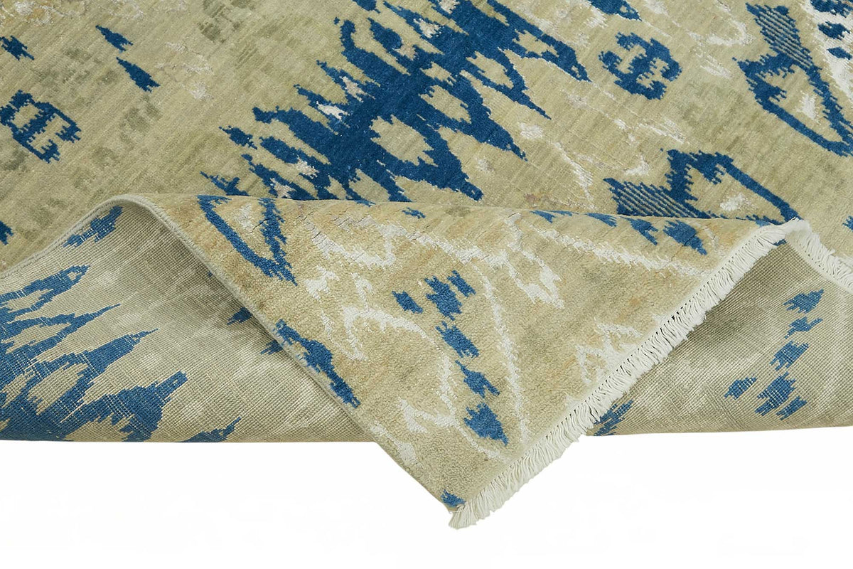 Vamave Bej Lacivert Geometrik Desenli Uşak El Dokuma Halı 240x300 cm – kenar detayı