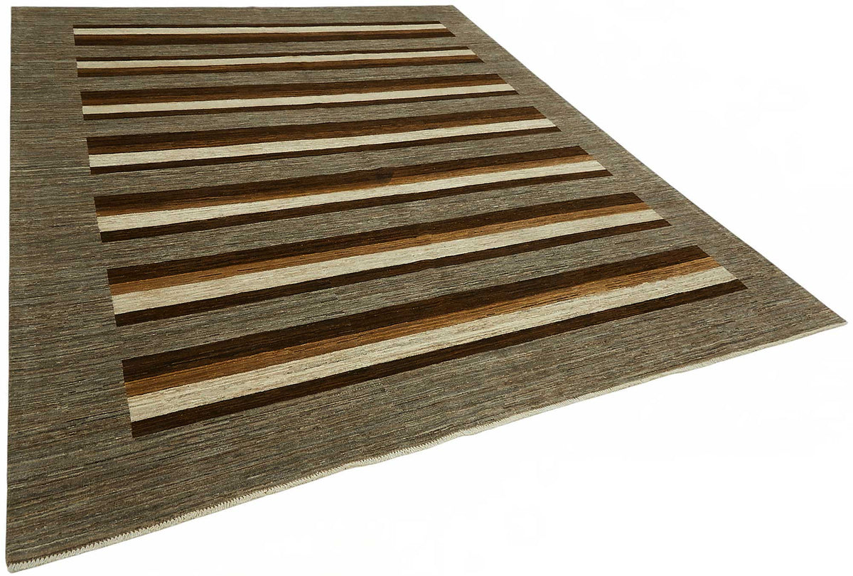 Vamave Gri Kahverengi Geometrik Desenli Uşak El Dokuma Halı 244x298 cm – genel görünüm