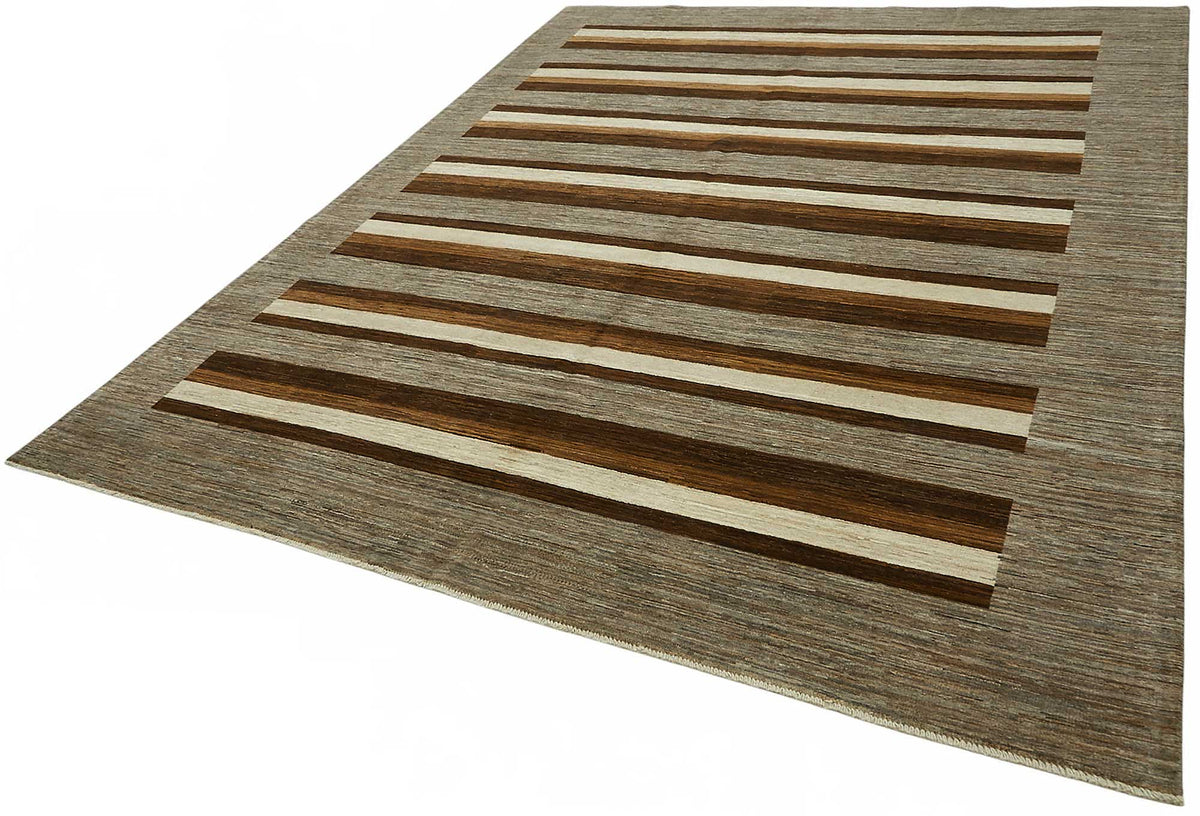 Vamave Gri Kahverengi Geometrik Desenli Uşak El Dokuma Halı 244x298 cm – doku yakın çekim