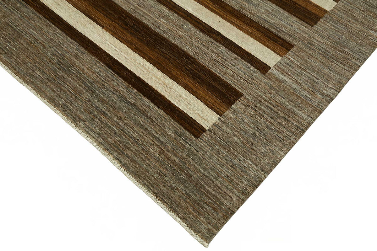 Vamave Gri Kahverengi Geometrik Desenli Uşak El Dokuma Halı 244x298 cm – detay görünümü