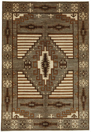 Vamave Gri Kahverengi Geometrik Desenli Yün Uşak Halısı 204x298 cm