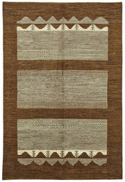 Vamave Kahverengi Bej Geometrik Desenli Pamuk Yün El Dokuma Uşak Halı 198x292 cm