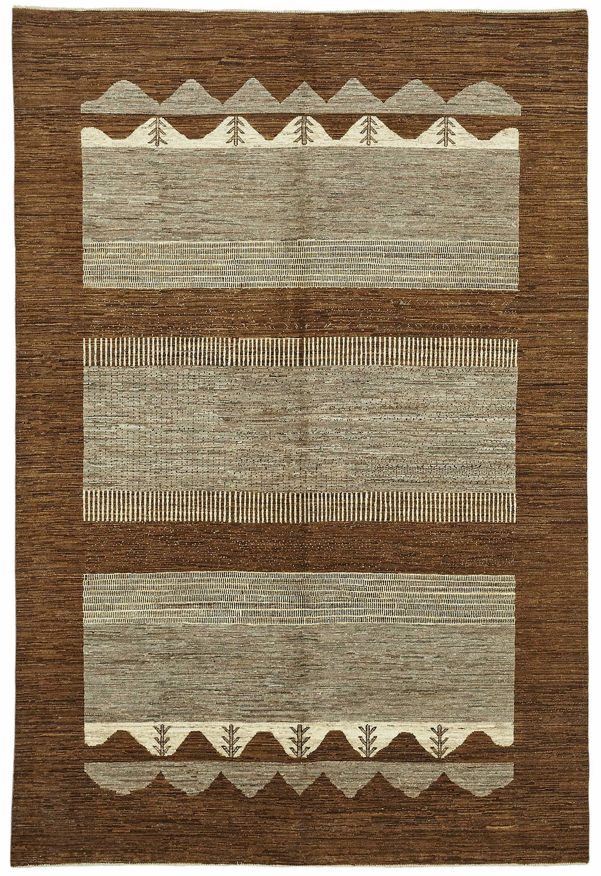 Vamave Kahverengi Bej Geometrik Desenli Pamuk Yün El Dokuma Uşak Halı 198x292 cm