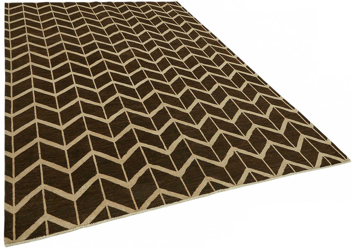 Vamave Kahverengi Bej Geometrik Desenli Uşak El Dokuma Halı 194x295 cm – genel görünüm