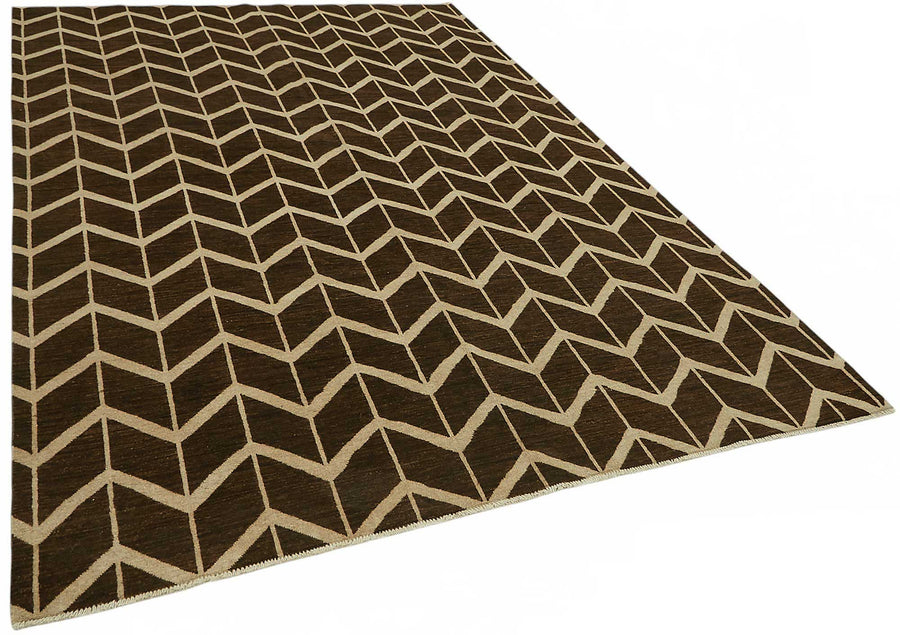 Vamave Kahverengi Bej Geometrik Desenli Uşak El Dokuma Halı 194x295 cm – genel görünüm