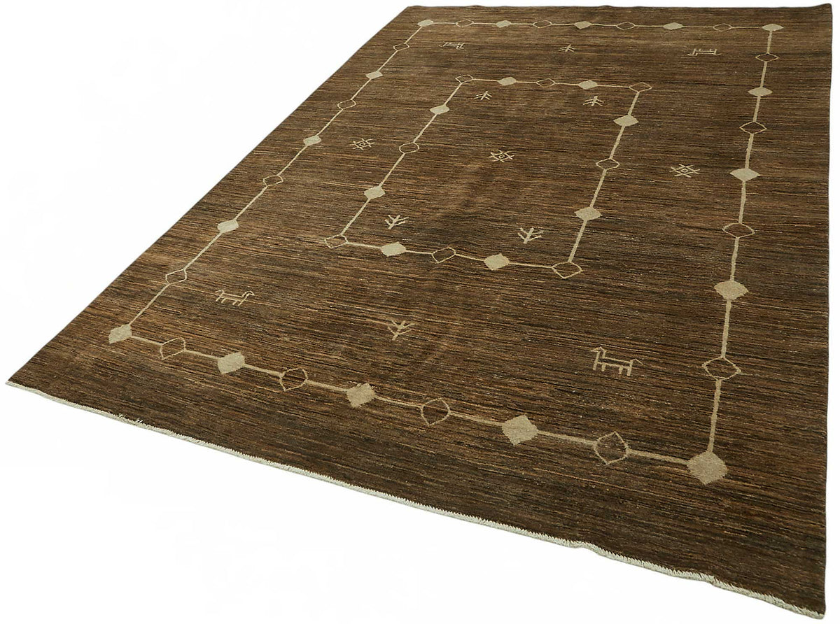 Vamave Geometrik Desenli Kahverengi Uşak Halı 201x296 cm 49134 – doku yakın çekim