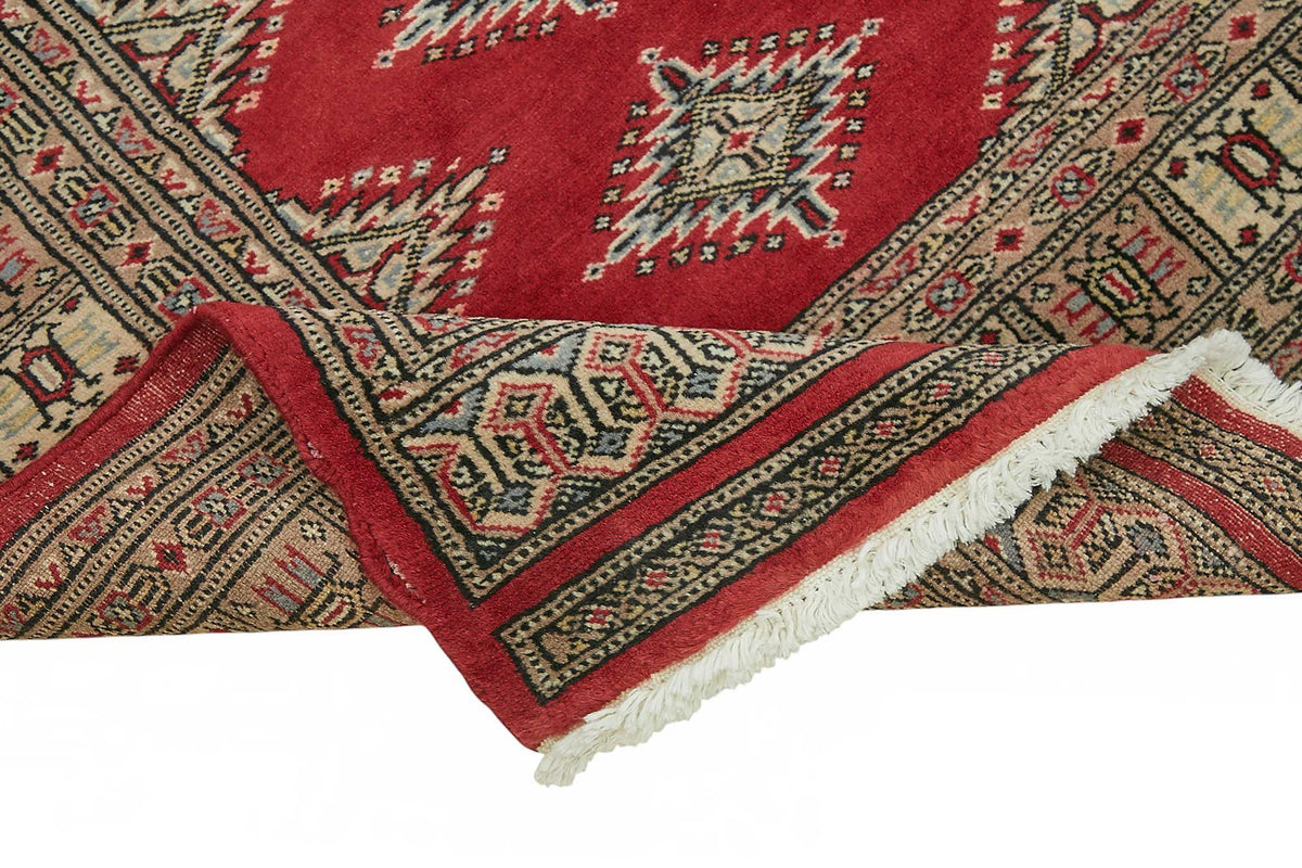 Lomli Kırmızı Etnik Halı Geometrik Desenli Vintage Dokuma 127x180 cm – kenar detayı
