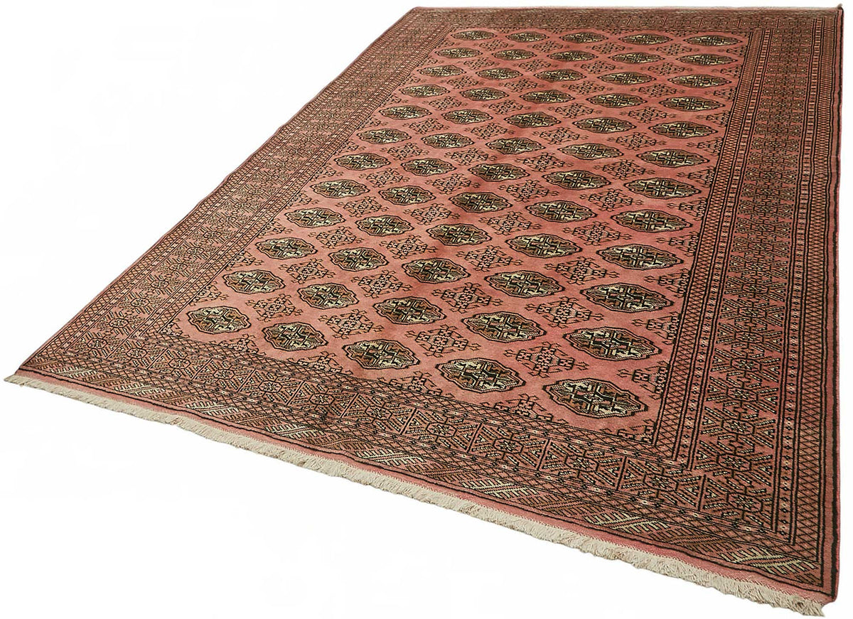 Vamave Kahverengi Halı 6 m² Pembe Zeminli Vintage Uşak Halısı 200x285 cm – doku yakın çekim