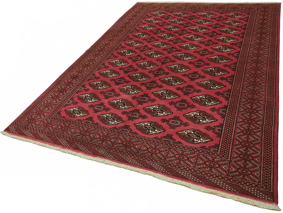Vamave Kırmızı Geometrik Desenli Uşak El Dokuma Halı 200x290 cm – doku yakın çekim