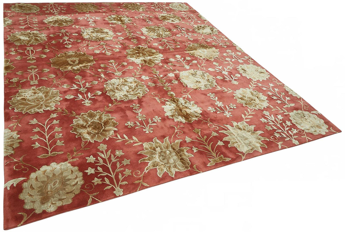 Vamave Uşak Kırmızı Bej Çiçek Desenli El Dokuma Halı 236x303 cm – genel görünüm