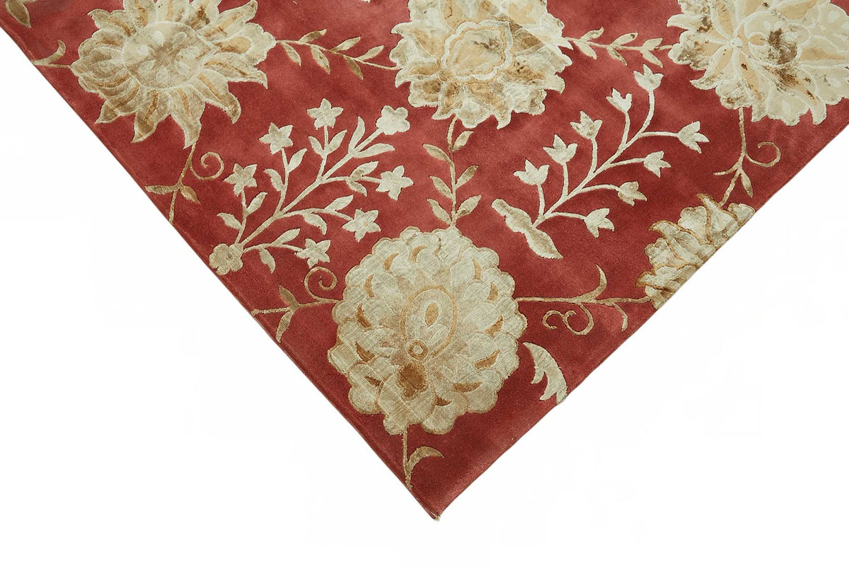 Vamave Uşak Kırmızı Bej Çiçek Desenli El Dokuma Halı 236x303 cm – detay görünümü