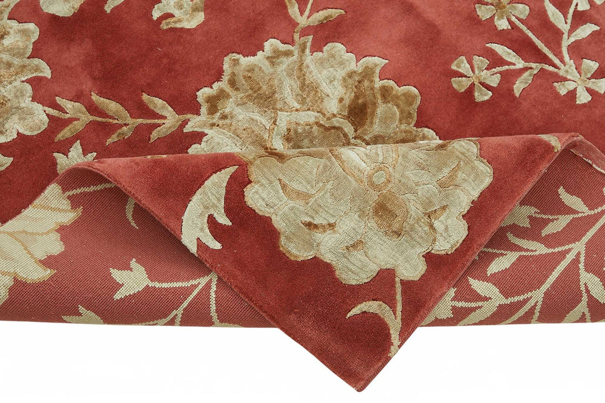 Vamave Uşak Kırmızı Bej Çiçek Desenli El Dokuma Halı 236x303 cm – kenar detayı