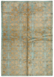 Vamave Turkuaz Bej Geometrik Desenli Pamuk Yün Uşak Halısı 188x272 cm