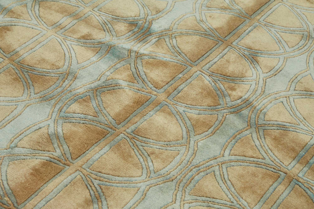 Vamave Turkuaz Bej Geometrik Desenli Pamuk Yün Uşak Halısı 188x272 cm – mekânda kullanım