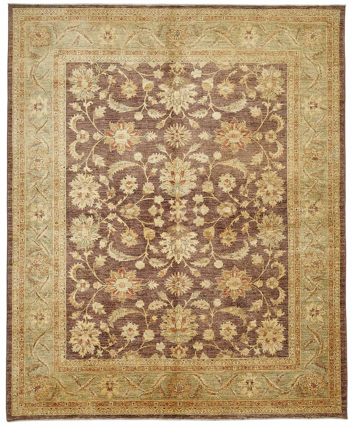 Vamave Kahverengi ve Bej Çiçekli Dokuma Yün Uşak Halı 250x303 cm