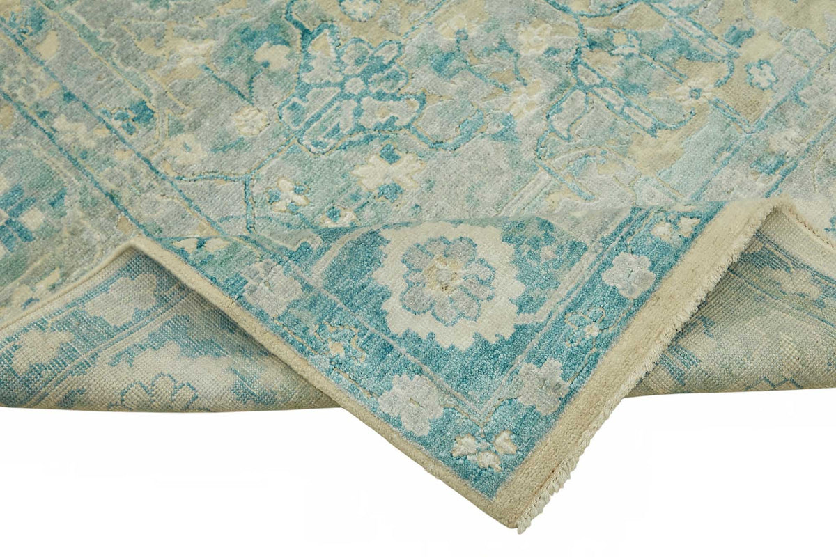 Vamave Turkuaz Bej Çiçek Desenli Uşak El Dokuma Halı 272x365 cm – kenar detayı