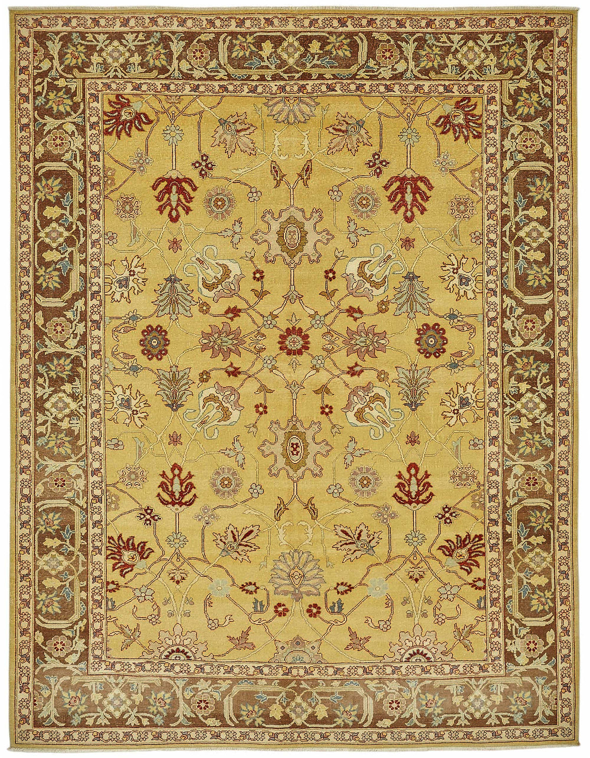 Vamave Çiçek Desenli Sarı ve Kahverengi Uşak Halısı 237x308 cm