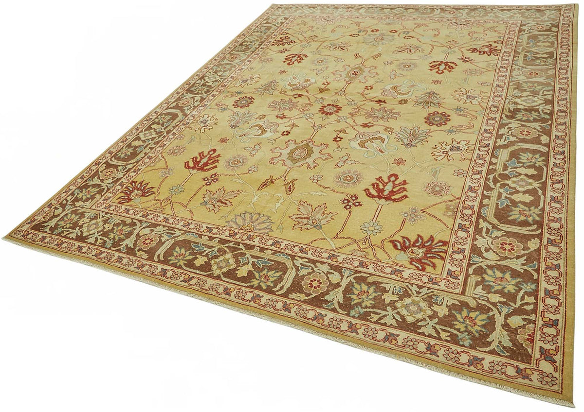 Vamave Çiçek Desenli Sarı ve Kahverengi Uşak Halısı 237x308 cm – doku yakın çekim
