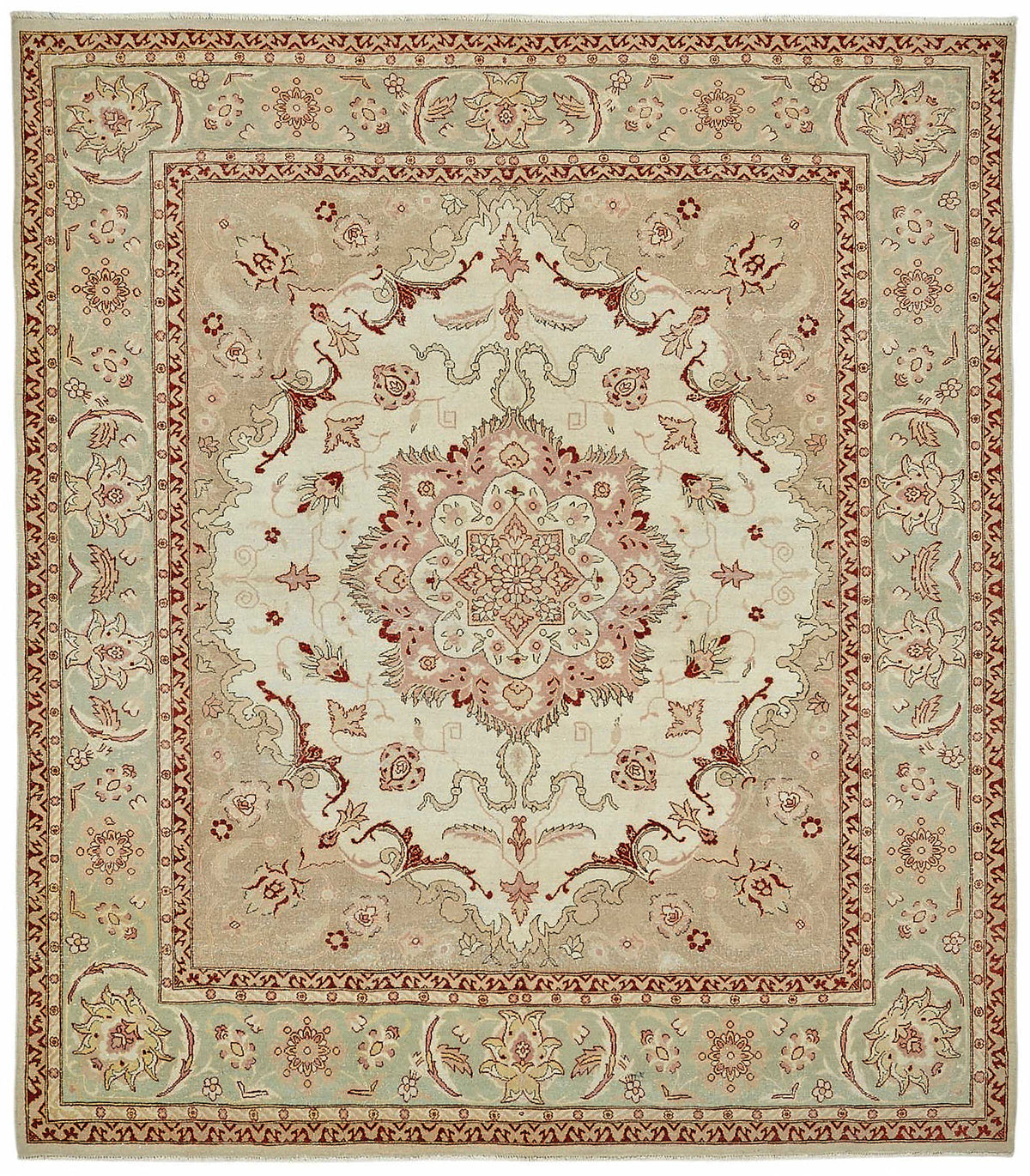 Vamave Düz Pembe Halı, Bej Zeminli Madalyon Desenli 245x280 cm