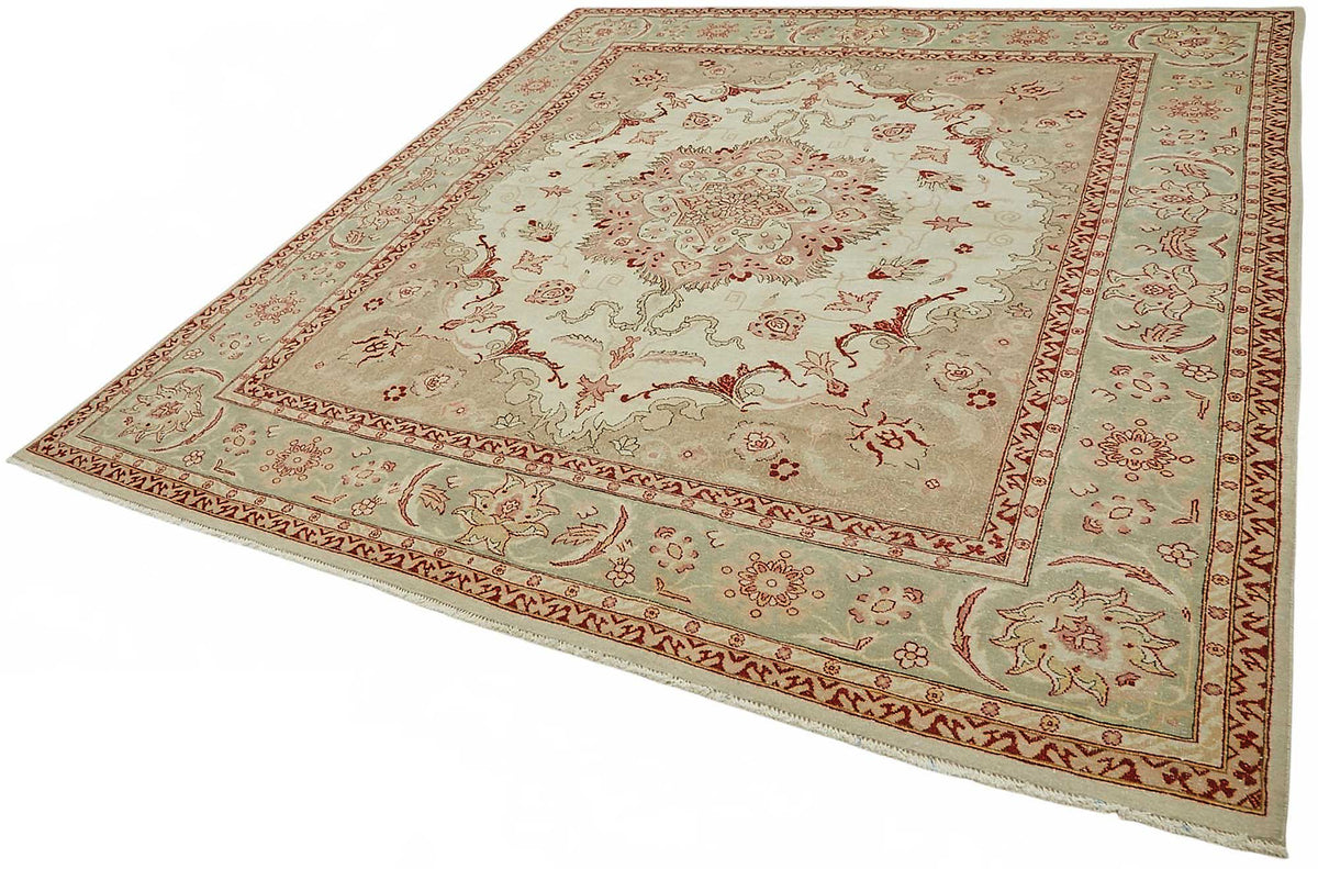 Vamave Düz Pembe Halı, Bej Zeminli Madalyon Desenli 245x280 cm – doku yakın çekim