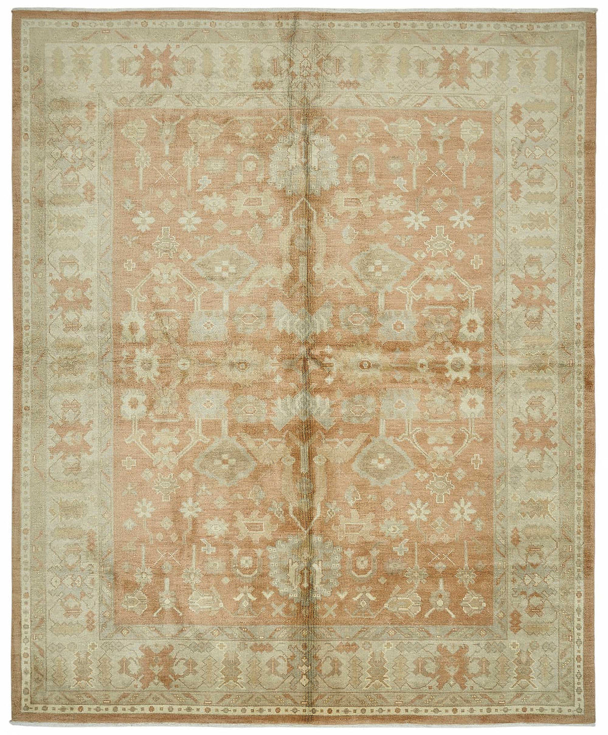 Vamave Turuncu Bej Geometrik Desenli Uşak El Dokuma Halı 251x305 cm