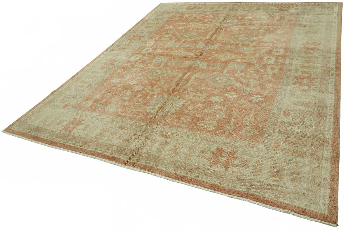Vamave Turuncu Bej Geometrik Desenli Uşak El Dokuma Halı 251x305 cm – doku yakın çekim