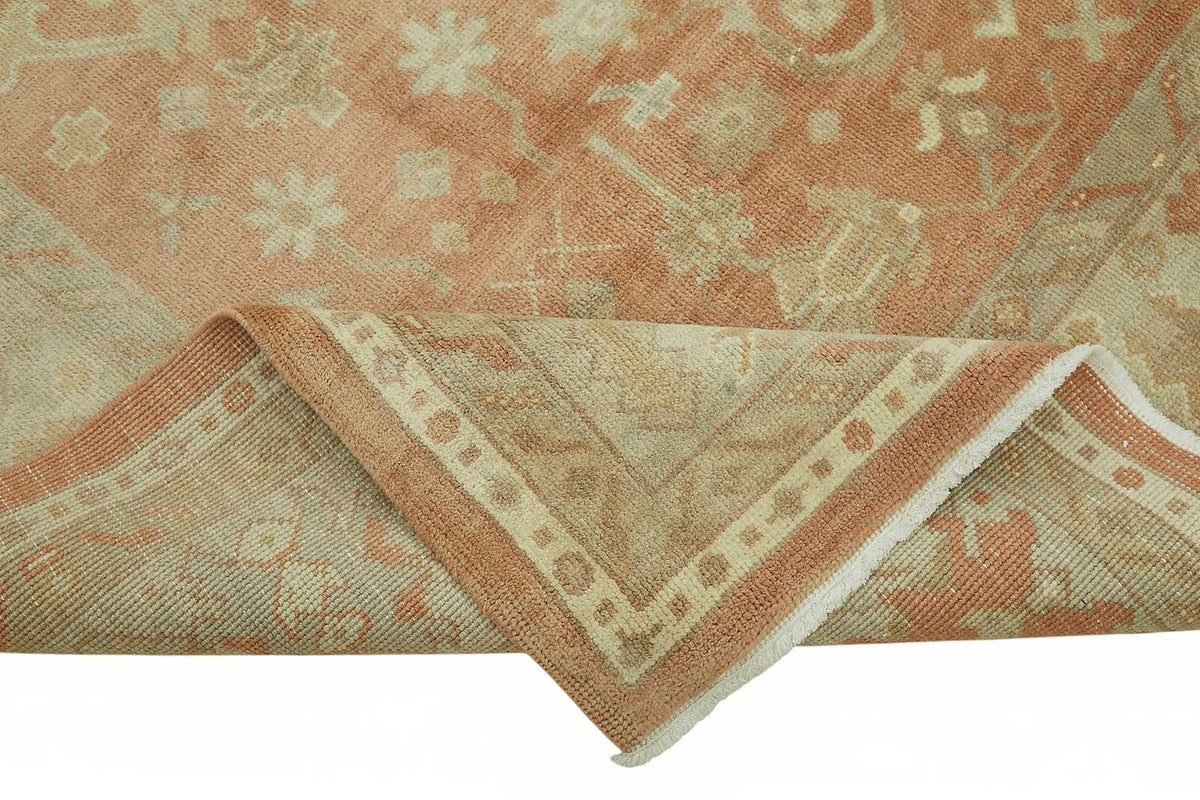Vamave Turuncu Bej Geometrik Desenli Uşak El Dokuma Halı 251x305 cm – kenar detayı