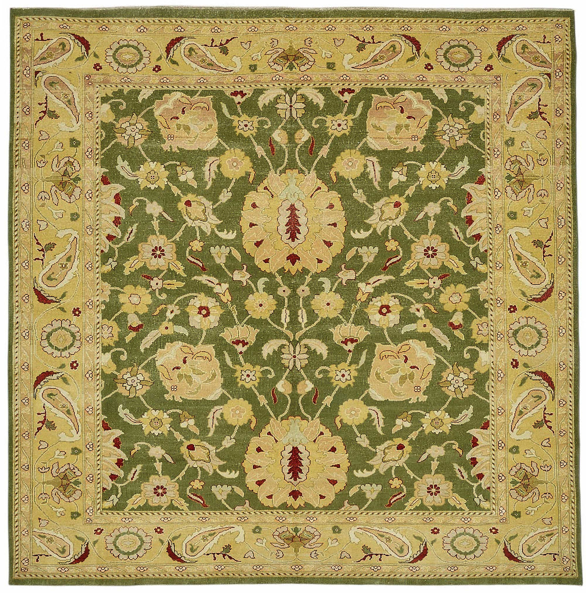 Vamave Yeşil Sarı Çiçekli Uşak El Dokuma Halı 250x250 cm