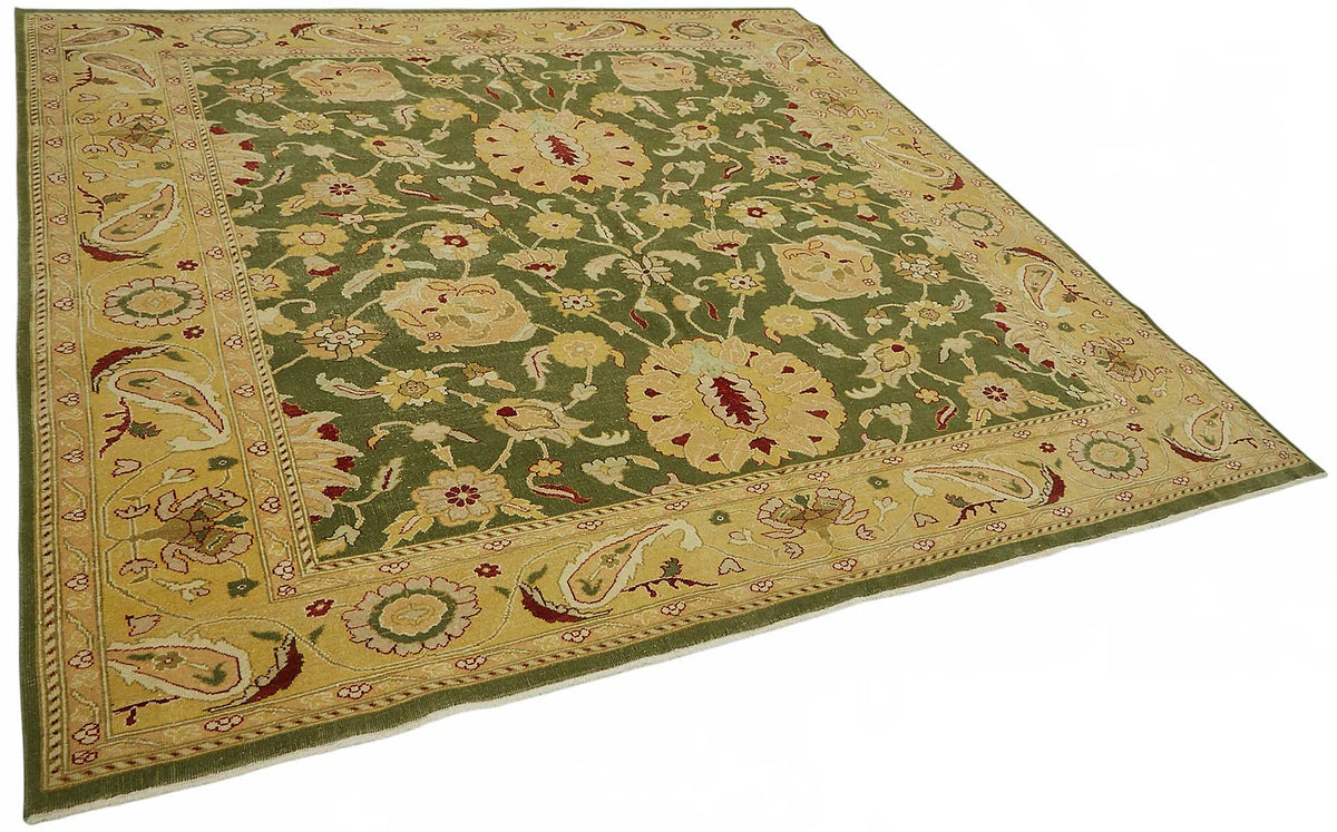 Vamave Yeşil Sarı Çiçekli Uşak El Dokuma Halı 250x250 cm – genel görünüm
