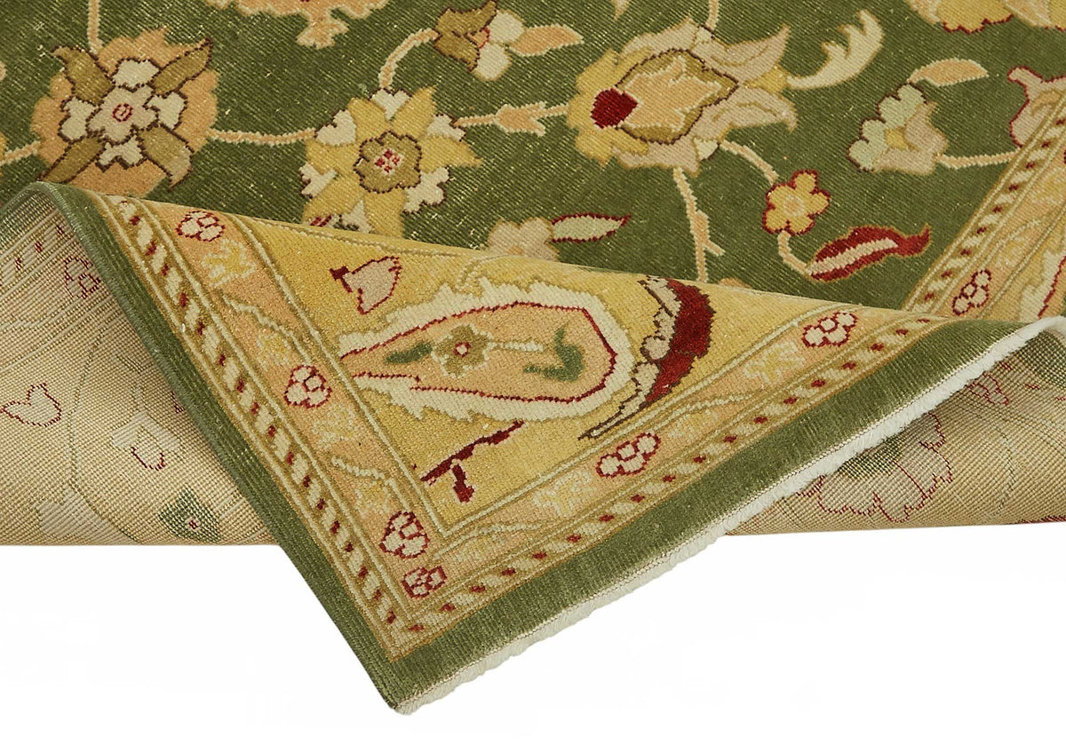 Vamave Yeşil Sarı Çiçekli Uşak El Dokuma Halı 250x250 cm – kenar detayı