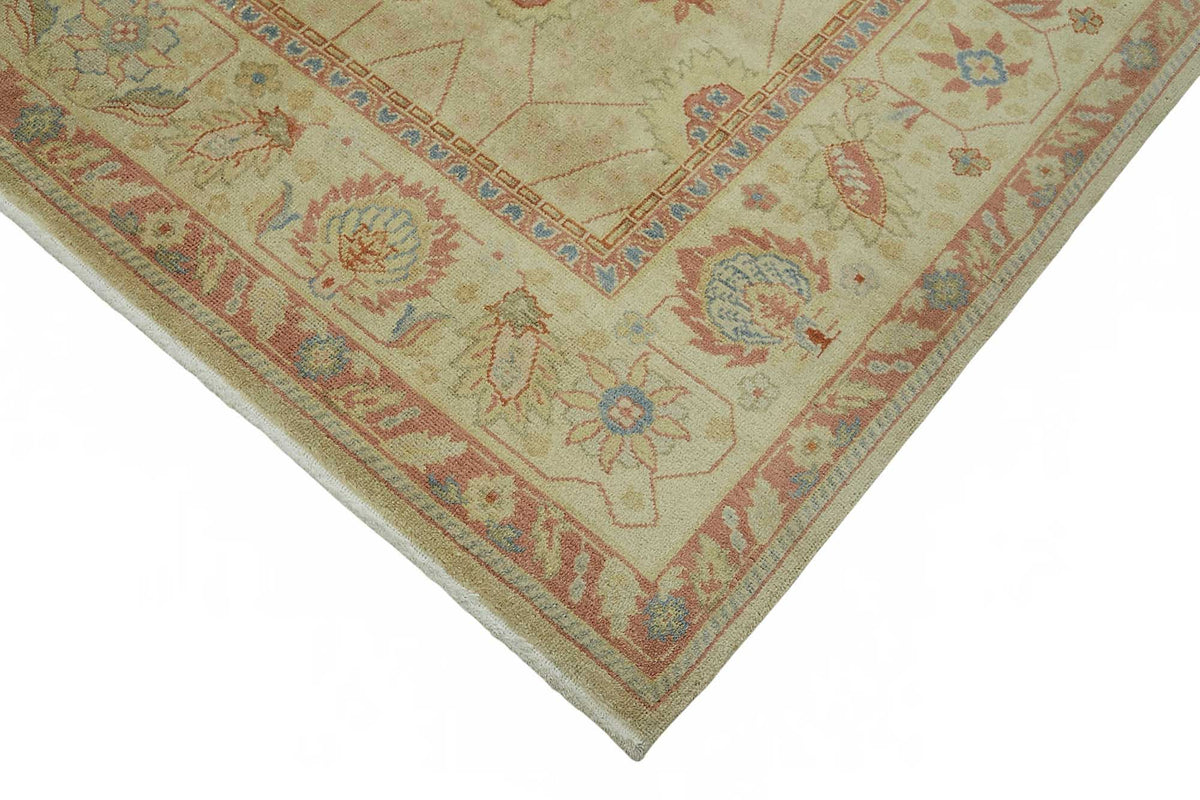 Vamave Bej Zeminli Çiçek Desenli Yün Uşak Halı 242x302 cm - Düz Bej Halı – detay görünümü