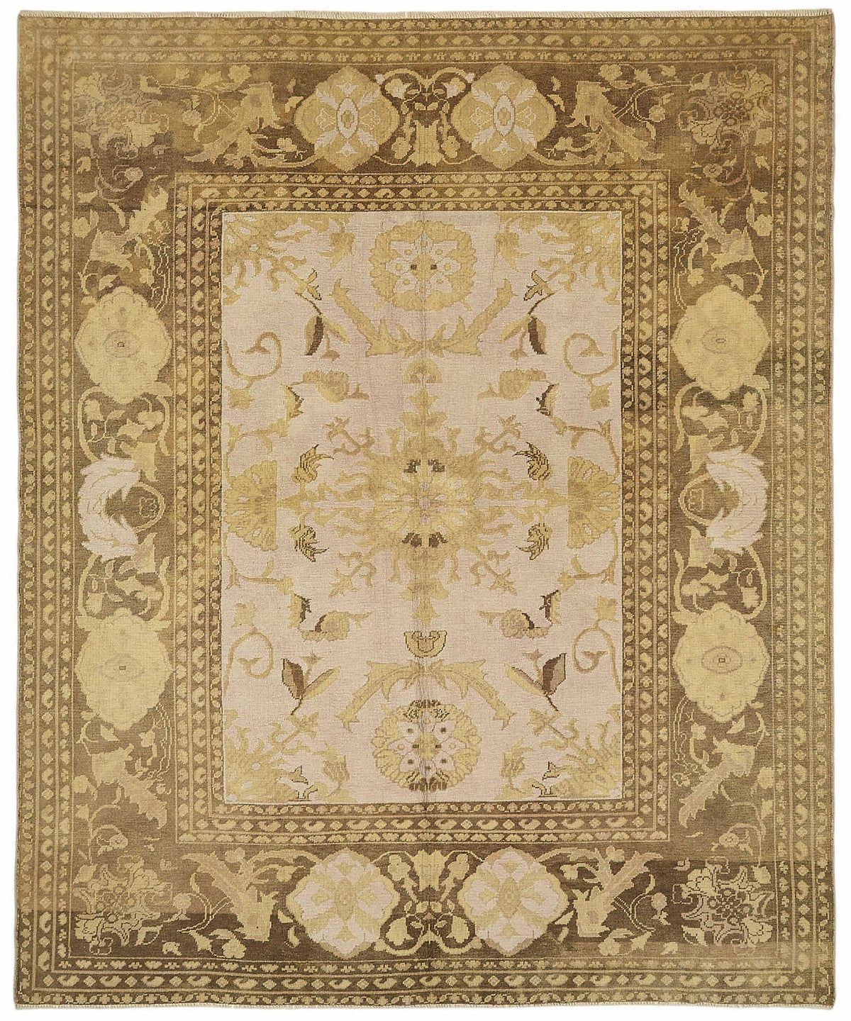 Vamave Uşak El Dokuma Bej ve Kahverengi Çiçekli Halı 240x290 cm 49159