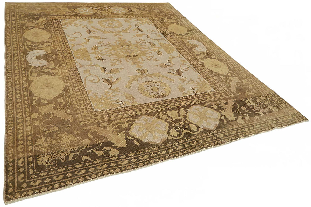 Vamave Uşak El Dokuma Bej ve Kahverengi Çiçekli Halı 240x290 cm 49159 – genel görünüm