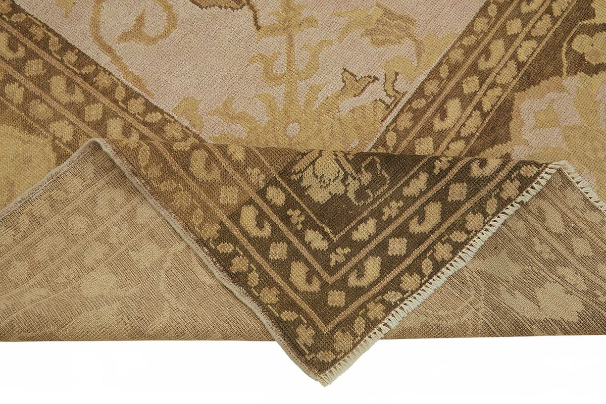 Vamave Uşak El Dokuma Bej ve Kahverengi Çiçekli Halı 240x290 cm 49159 – kenar detayı