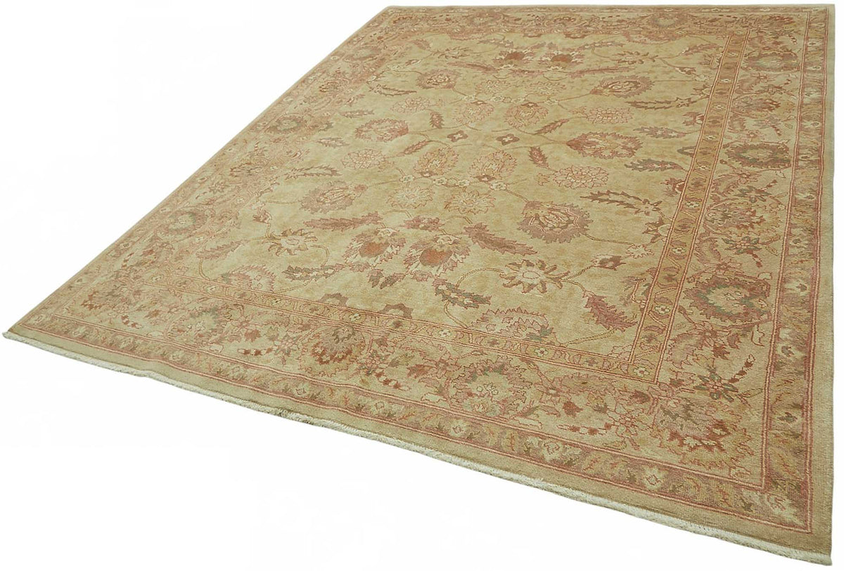 Vamave Düz Bej Halı Uşak El Dokuma Klasik Çiçekli 247x304 cm 49161 – doku yakın çekim