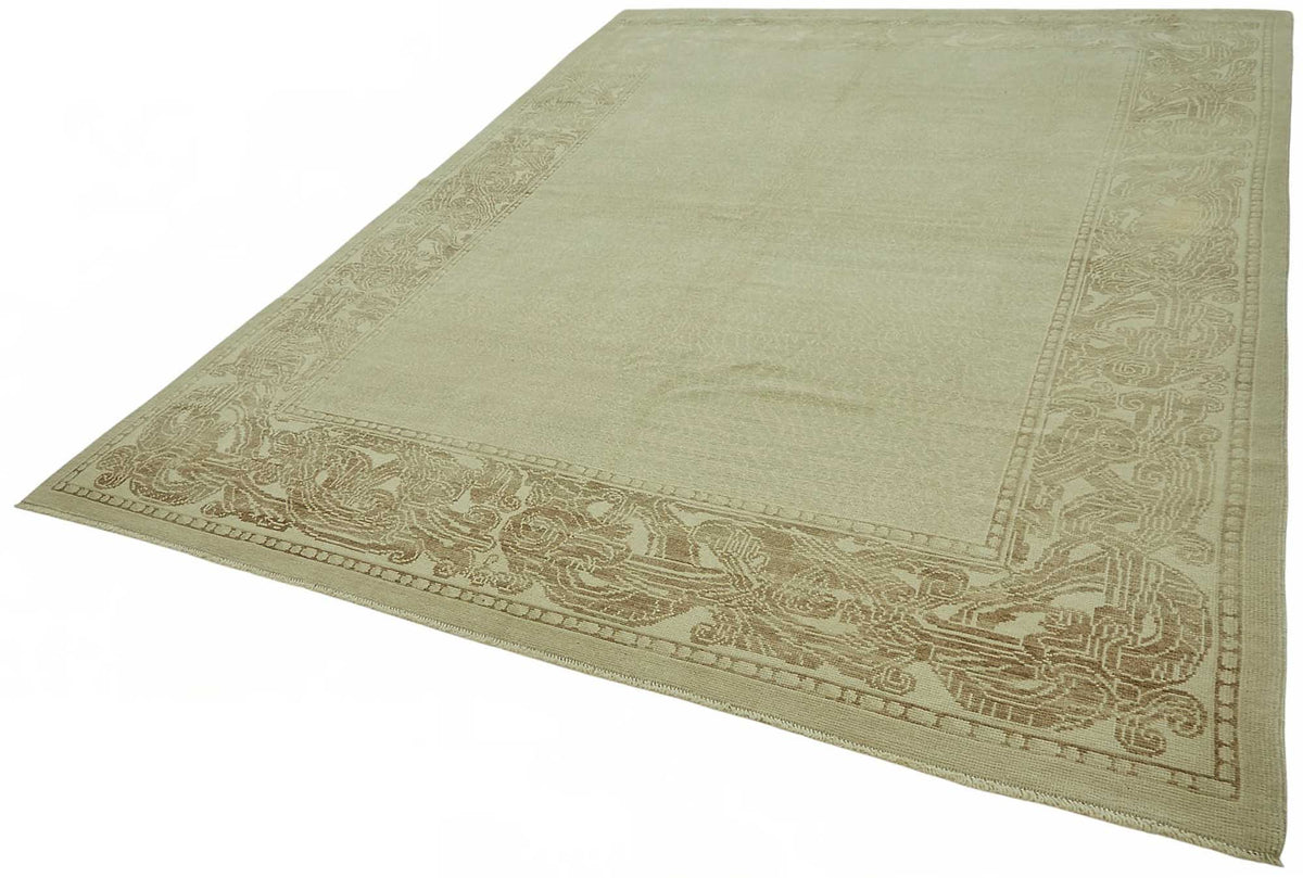 Vamave Bej ve Kahverengi Bordürlü Düz Dokuma Uşak Halısı 248x323 cm – doku yakın çekim