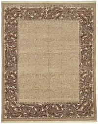 Vamave Uşak Bej Kahverengi Bordürlü Yün El Dokuma Halı 247x308 cm