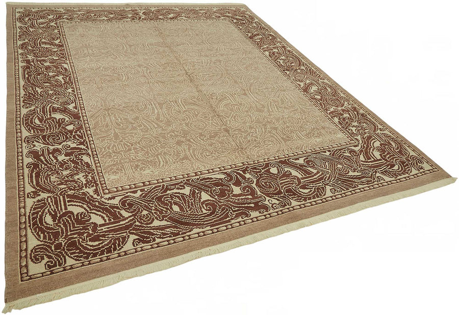 Vamave Uşak Bej Kahverengi Bordürlü Yün El Dokuma Halı 247x308 cm – genel görünüm