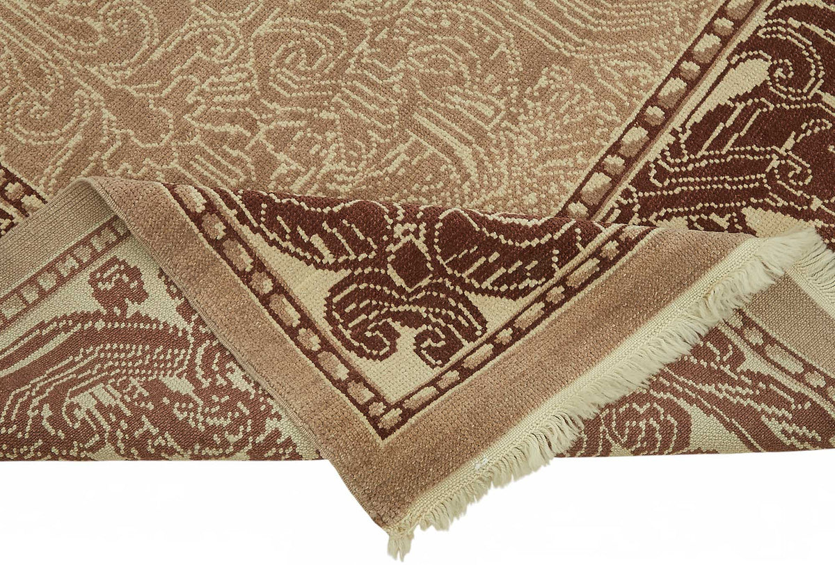 Vamave Uşak Bej Kahverengi Bordürlü Yün El Dokuma Halı 247x308 cm – kenar detayı