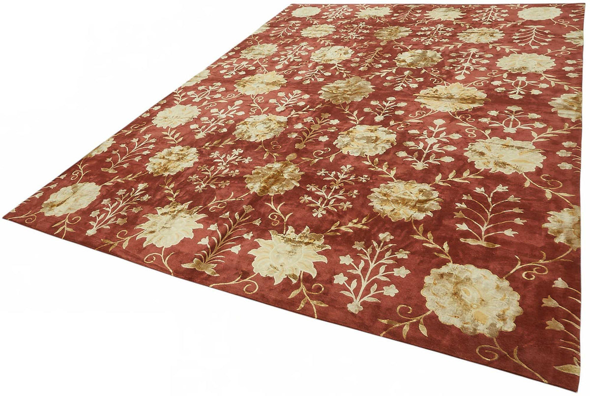 Vamave Çiçek Desenli Kırmızı Uşak El Dokuma Halı 266x360 cm 49165 – doku yakın çekim