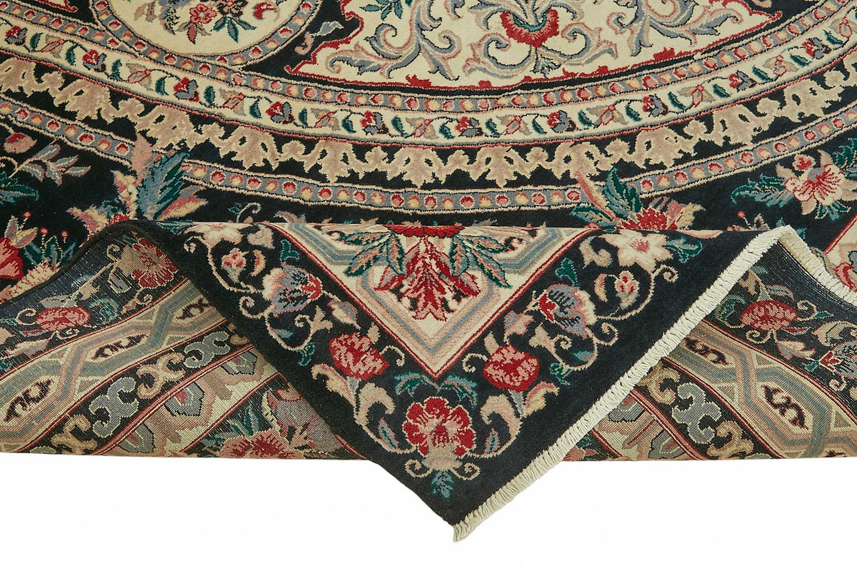 Vamave Lacivert Bej Halı Çiçek Desenli Uşak Dokuma 272x378 cm – kenar detayı