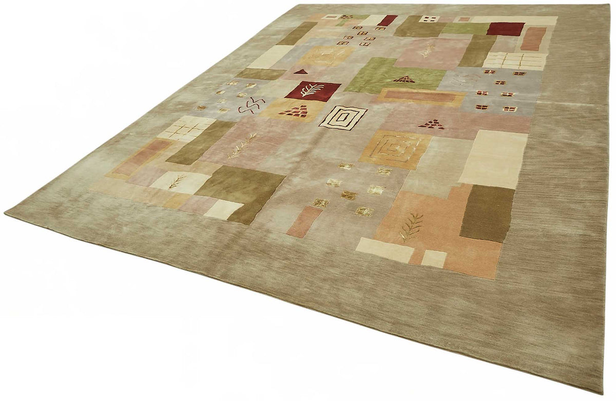 Vamave Çok Renkli Halı: Modern Geometrik Desenli Uşak Dokuma 268x356 cm – doku yakın çekim